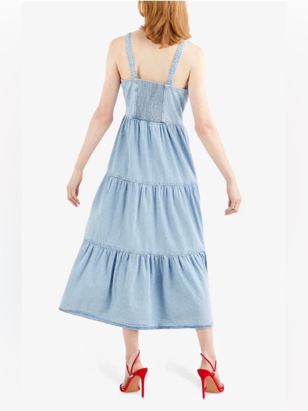 NWT LEVI’S Sabine Denim Tiered Midi Dress - Picture 3 of 13